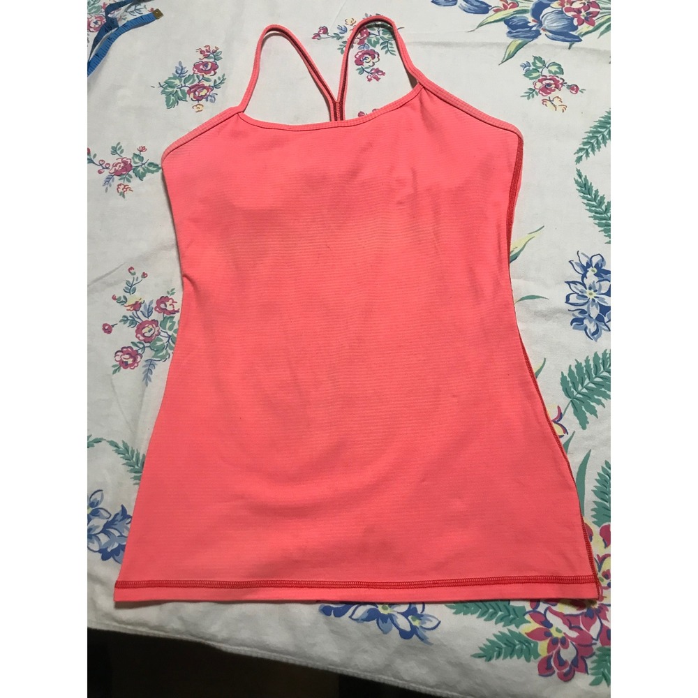 Lululemon Athletica Coral‎ Striped Built In Bra Y Tank Top Size 10